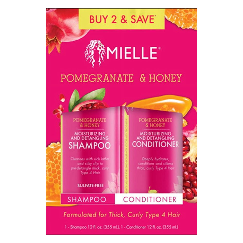 Mielle Pomegranate and Honey Shampoo and Conditioner for Thick Curly Hair 12Oz (355ml) 2Ea